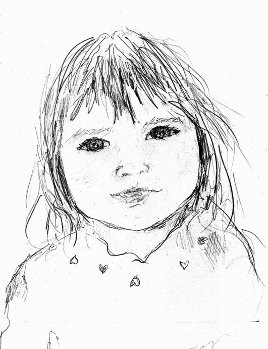 Drawing of Baby girl in ink and graphite