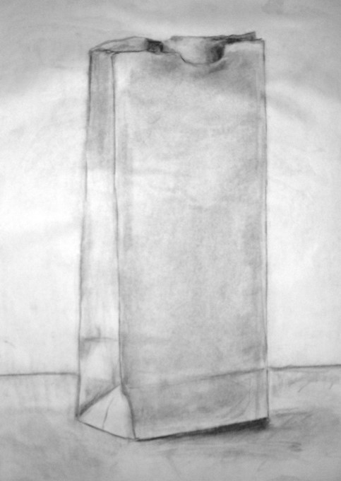 Charcoal drawing of paper bag