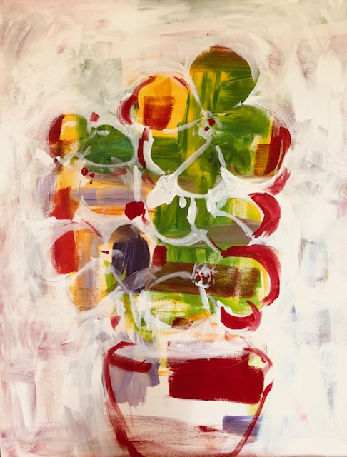 Abstract painting of a pot of flowers